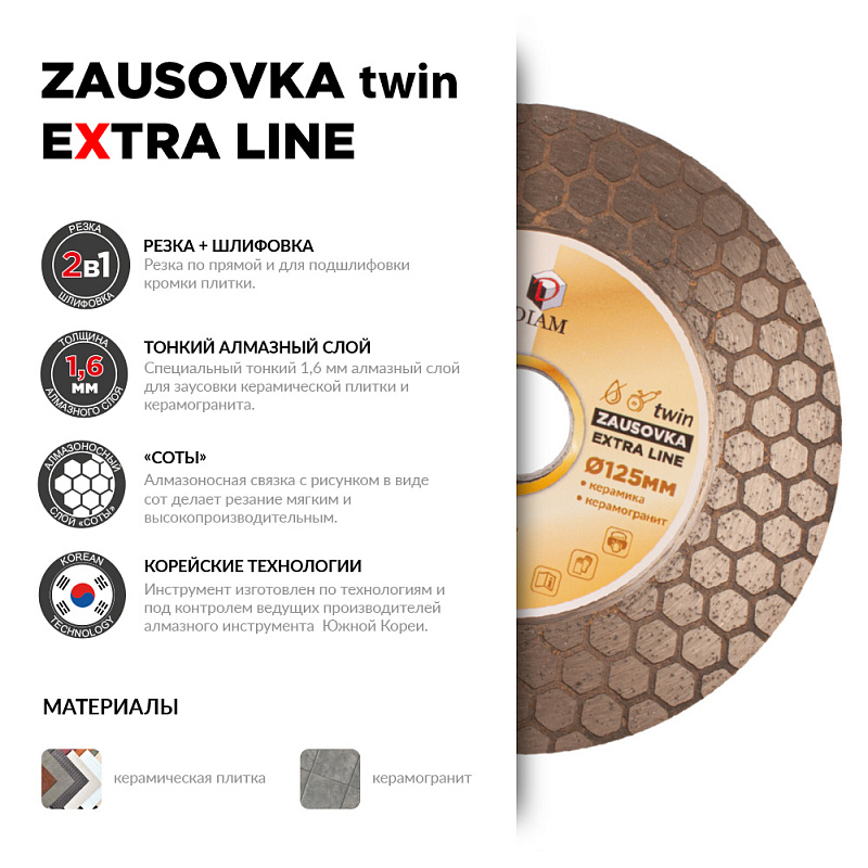 Алмазный диск DIAM ZAUSOVKA Twin EXTRA LINE 125 мм